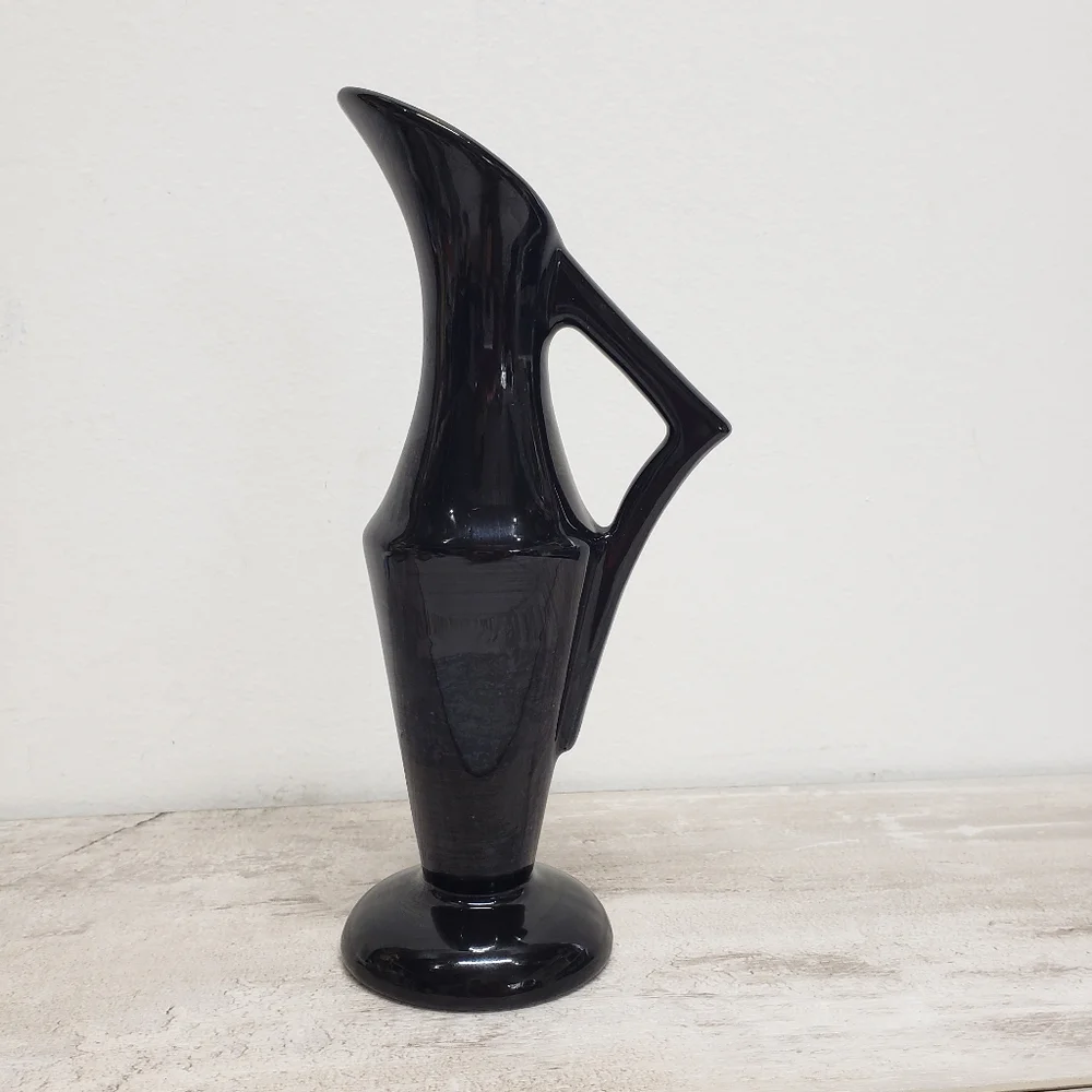 Vintage Black Ceramic Sculptural`Vase 8